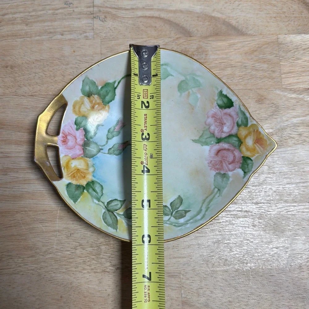 VTG Bavaria Hand Painted Dish Gold Trim Vanity Trinket Tray cottage core